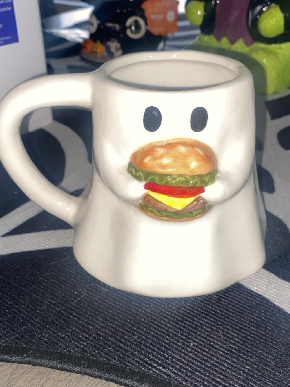 White Ghost Mug with Burger Accent Ceramic Coffee Cup
